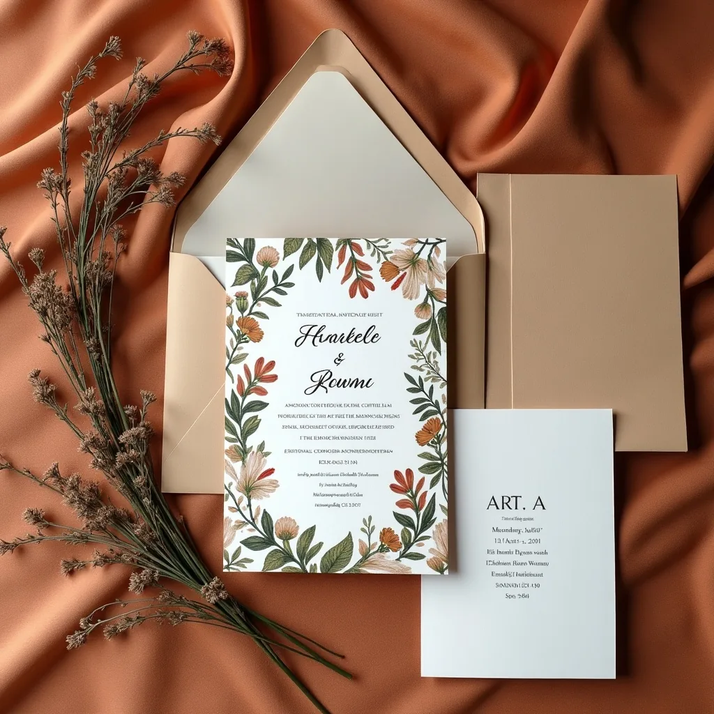 Concepto: La invitación para una boda boho (IA)