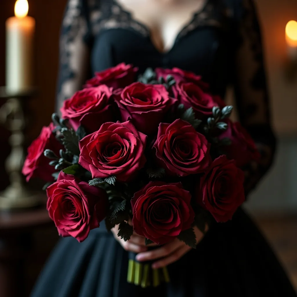 Concepto: El ramo para una boda gótica (IA)