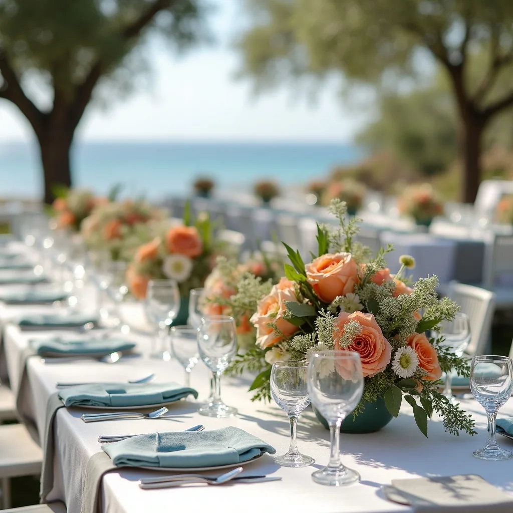 Concepto de mesa de banquete para una boda mediterránea generado con IA