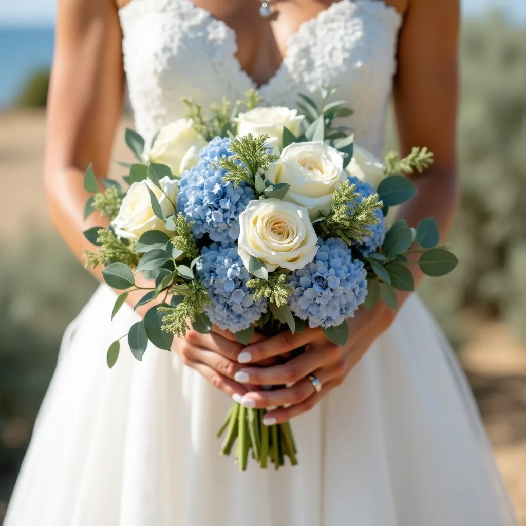 Concepto: El ramo para una boda mediterránea (IA)