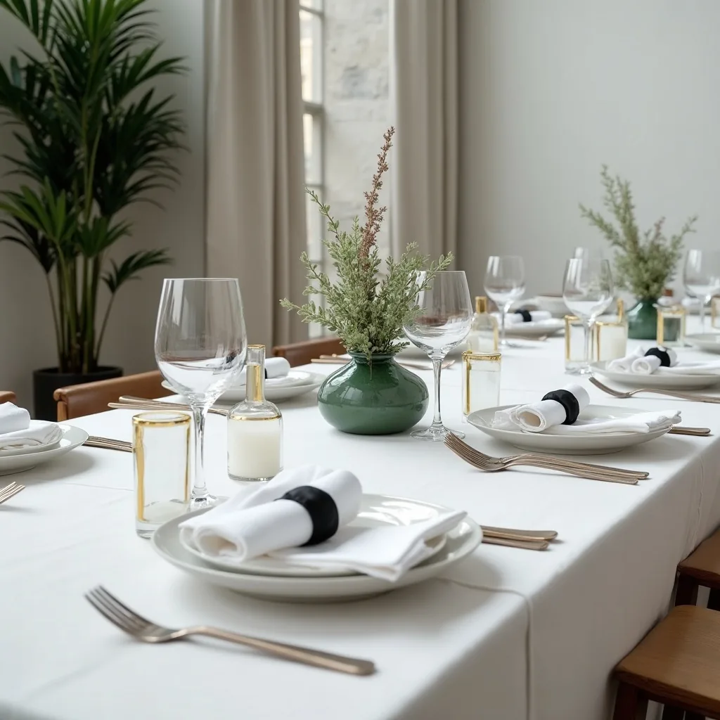 Concepto de mesa de banquete para una boda minimalista generado con IA