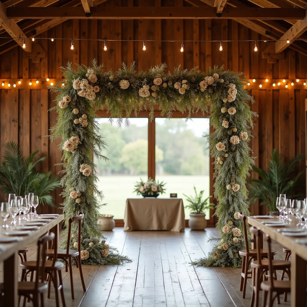 Concepto de Boda Rústica: Granero, madera y flores secas