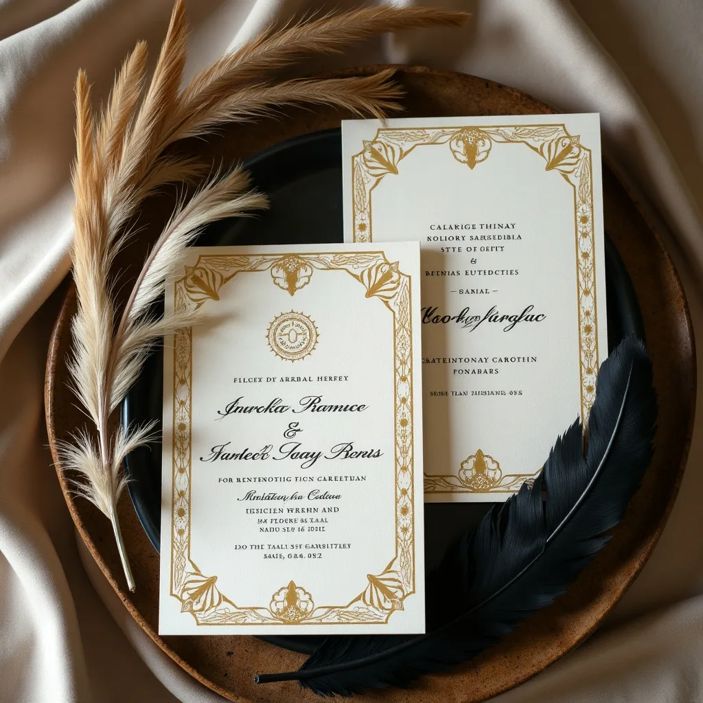 Concepto: La invitación para una boda vintage años 20 (IA)