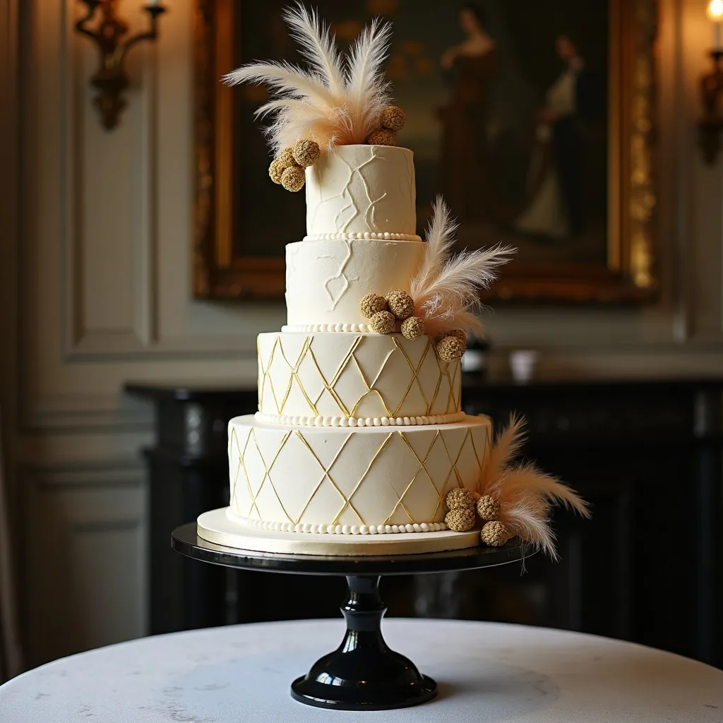 Concepto: La tarta para una boda vintage años 20 (IA)